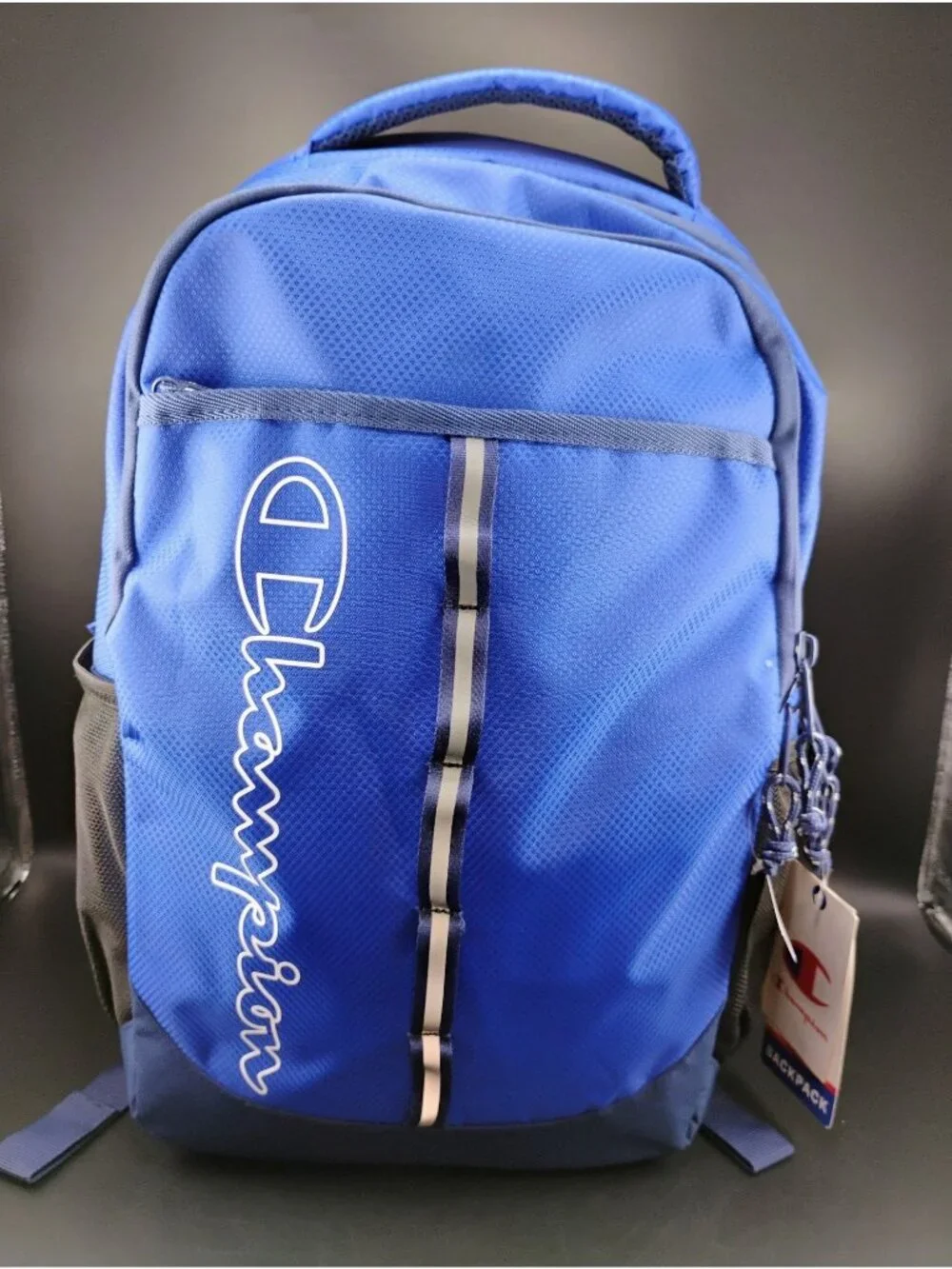 Champion Youth Blue Logo Backpack With Padded Straps & Mesh Pockets